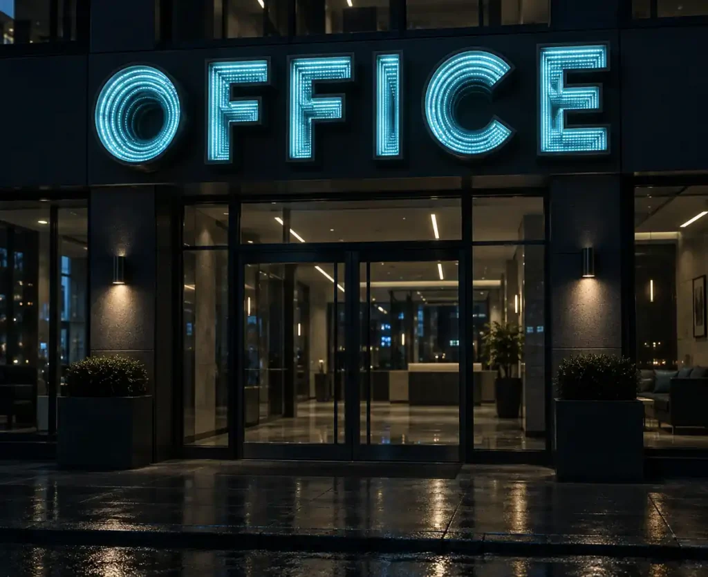 Office Building Infinity Mirror Letters — Day sample