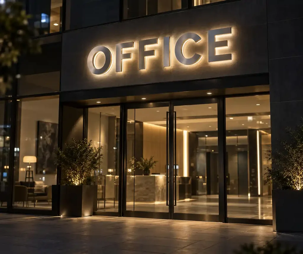 Office Building Halo Lit Channel Letters — Day sample