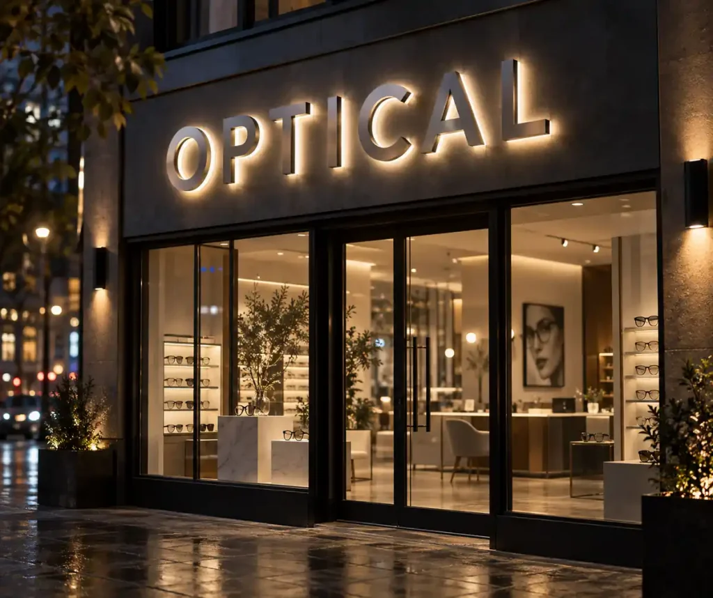 Optical Shop Halo Lit Channel Letters — Day sample
