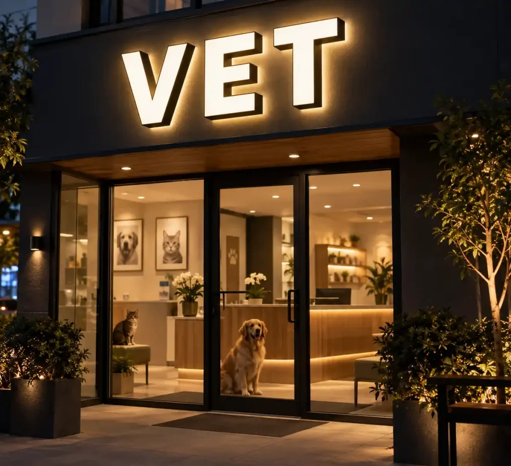 Veterinary Hospital Front and Back Lit Sign — Day sample