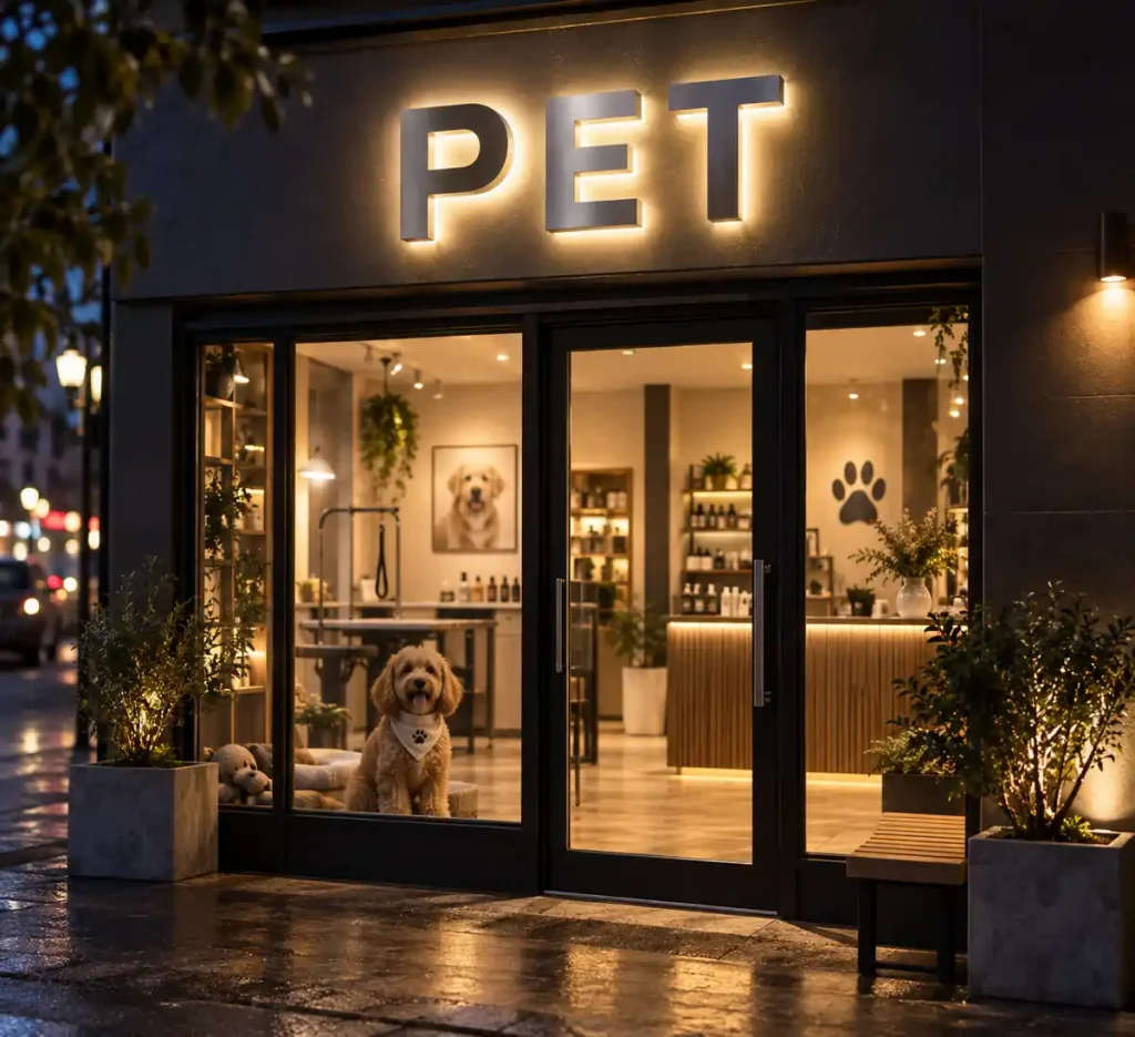 Pet Grooming Halo Lit Channel Letters — Day sample