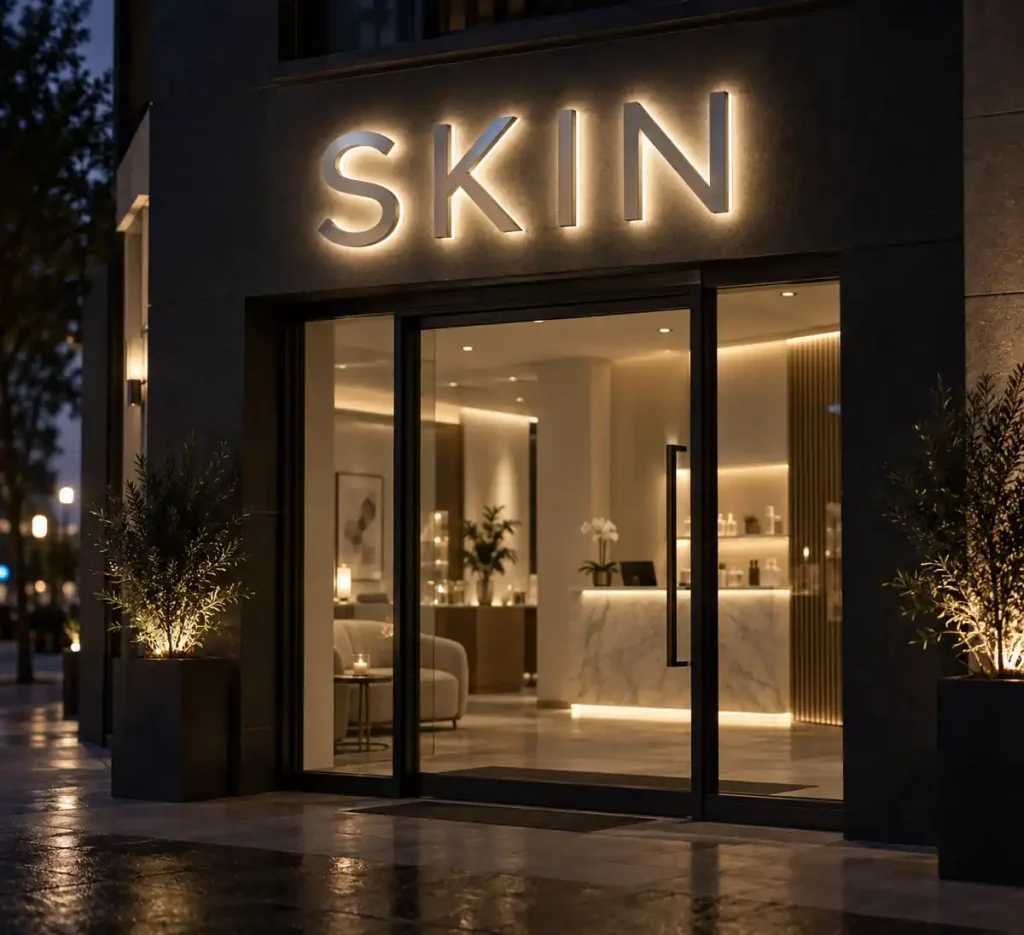 Skin Care Halo Lit Channel Letters — Day sample