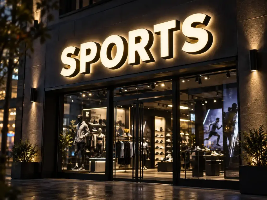 Sports Goods Front and Back Lit Sign — Day sample
