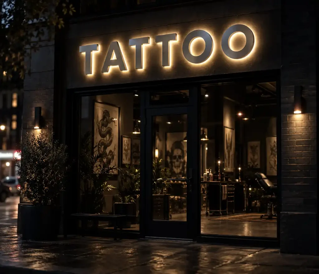 Tattoo Studio Halo Lit Channel Letters — Day sample
