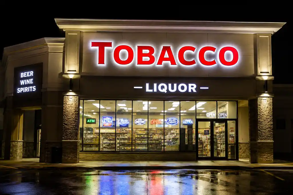 Tobacco & Liquor Channel Letters — Day sample