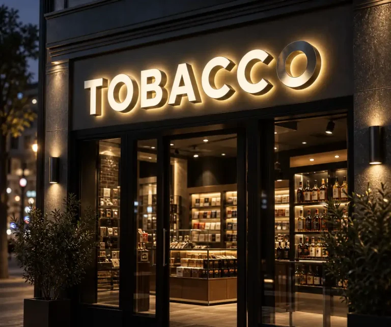 Tobacco & Liquor Halo Lit Channel Letters