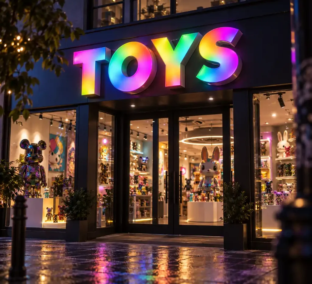 Designer Toy Store Dynamic Luminous Sign — Day sample