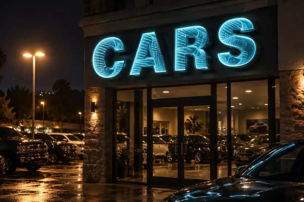 Used Car Dealer Infinity Mirror Letters — Day sample