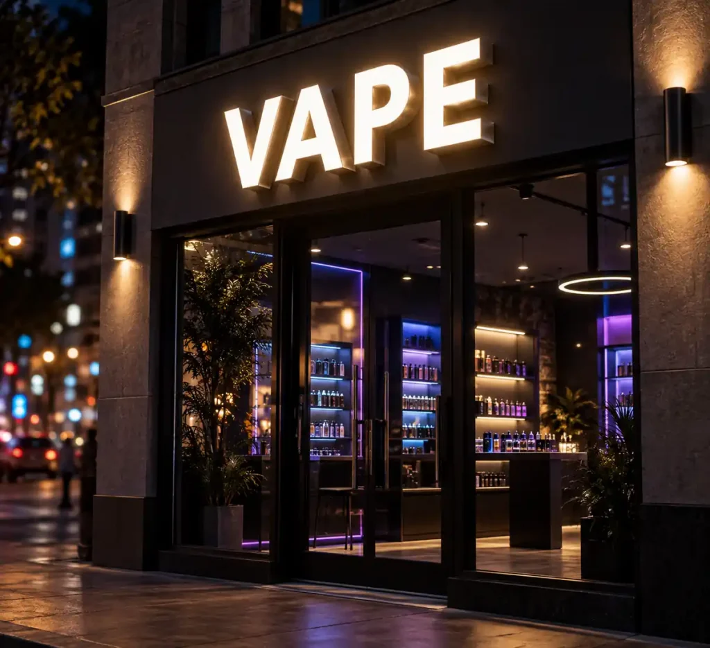 Vape Shop Front Lit Channel Letters — Day sample