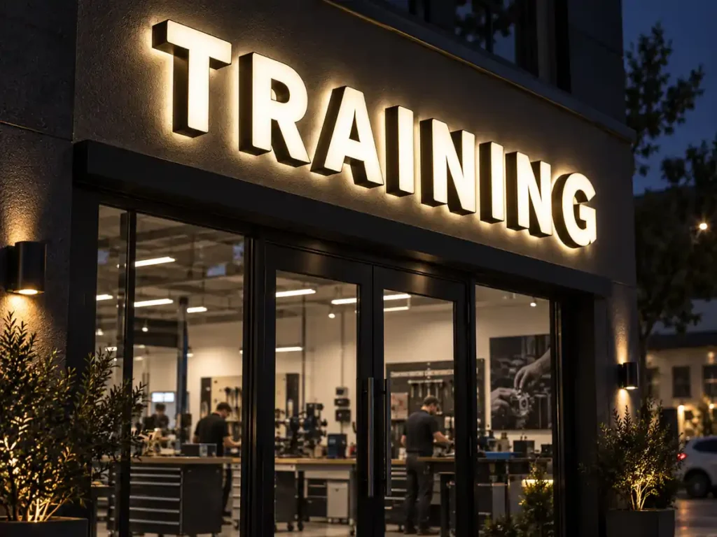 Vocational Training Front and Back Lit Sign — Day sample