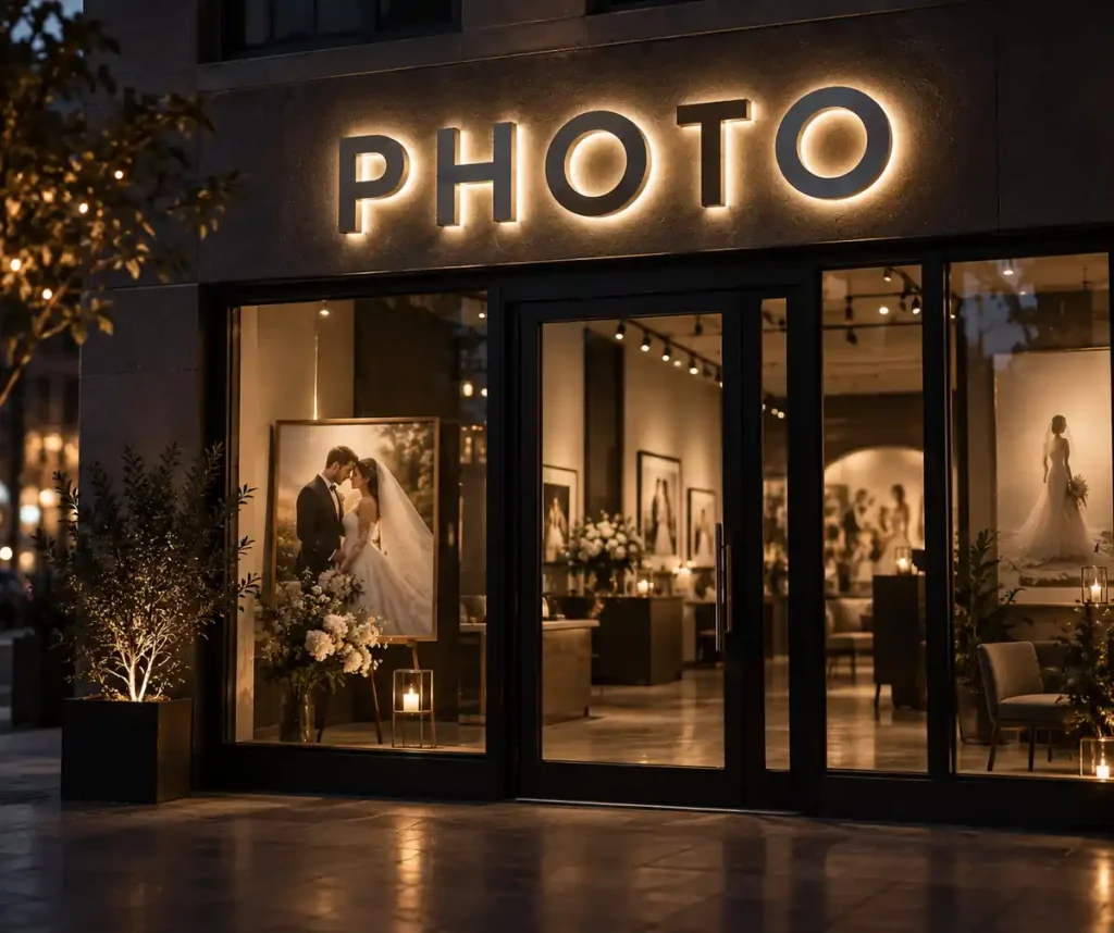 Wedding & Photography Halo Lit Channel Letters — Day sample