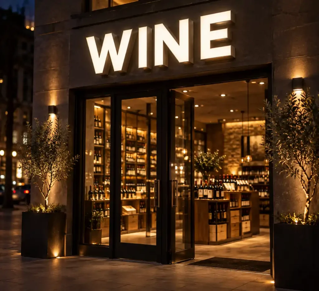 Wine & Liquor Store Front Lit Channel Letters — Day sample