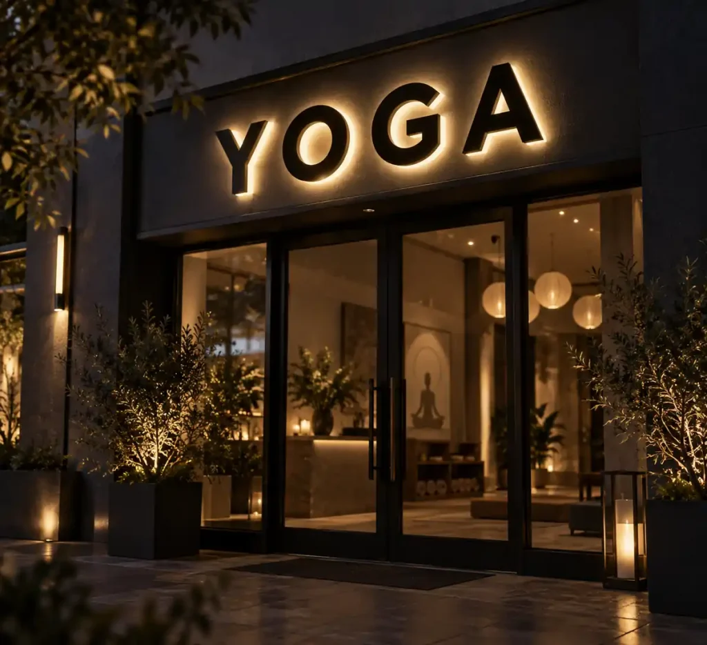 Yoga Studio Front and Back Lit Sign — Day sample