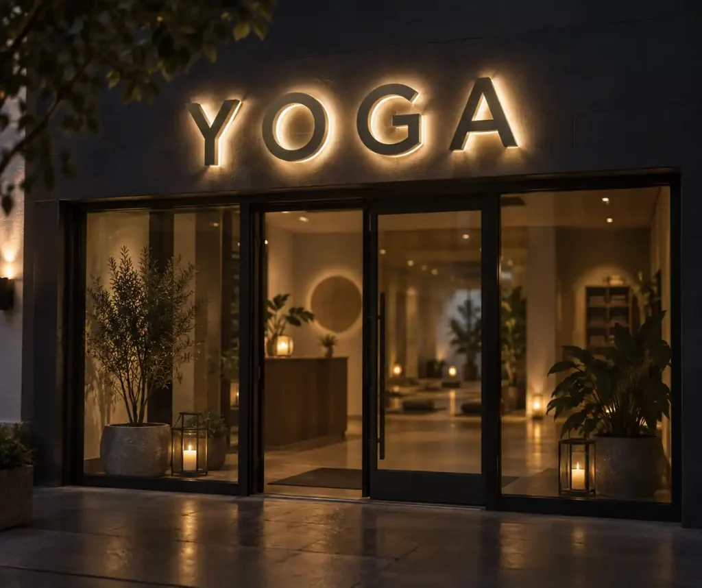 Yoga Studio Halo Lit Channel Letters — Day sample