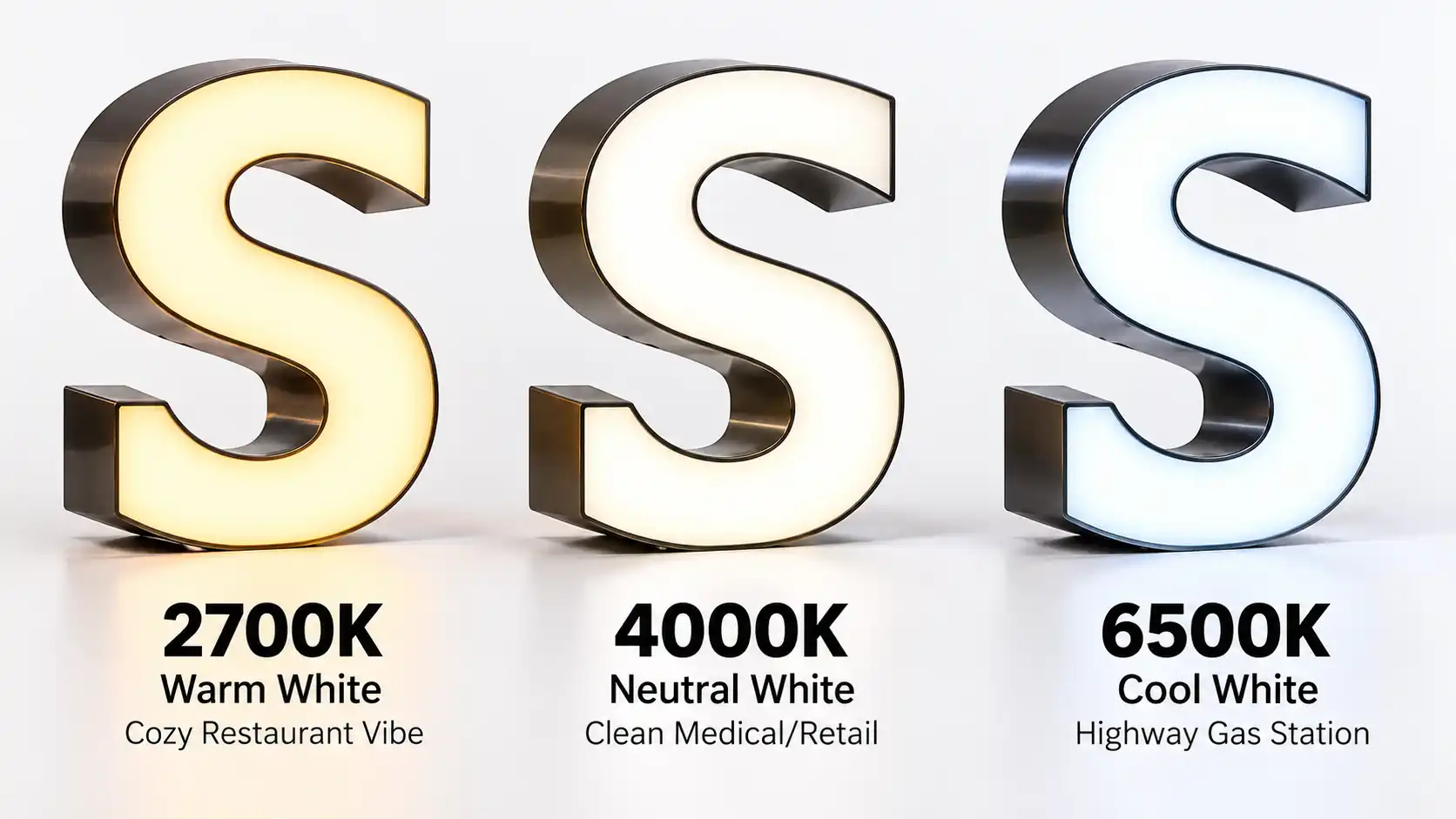 LED Color Temperature for Channel Letters: 3000K vs 4000K vs 6500K